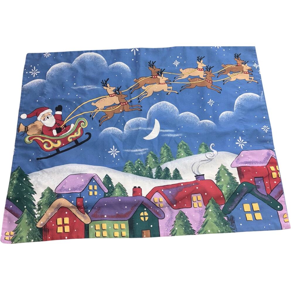 Vintage JC Penney Christmas Santa reindeer pillow case